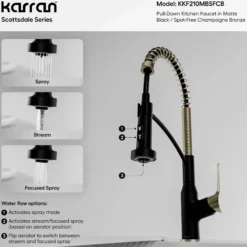 Karran Scottsdale 1.8 GPM Single Lever Handle Lead-free Brass ADA Kitchen Faucet, Pull-Down, Matte Black & Spot-Free Champagne Bronze, KKF210MBSFCB