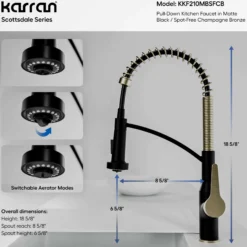 Karran Scottsdale 1.8 GPM Single Lever Handle Lead-free Brass ADA Kitchen Faucet, Pull-Down, Matte Black & Spot-Free Champagne Bronze, KKF210MBSFCB