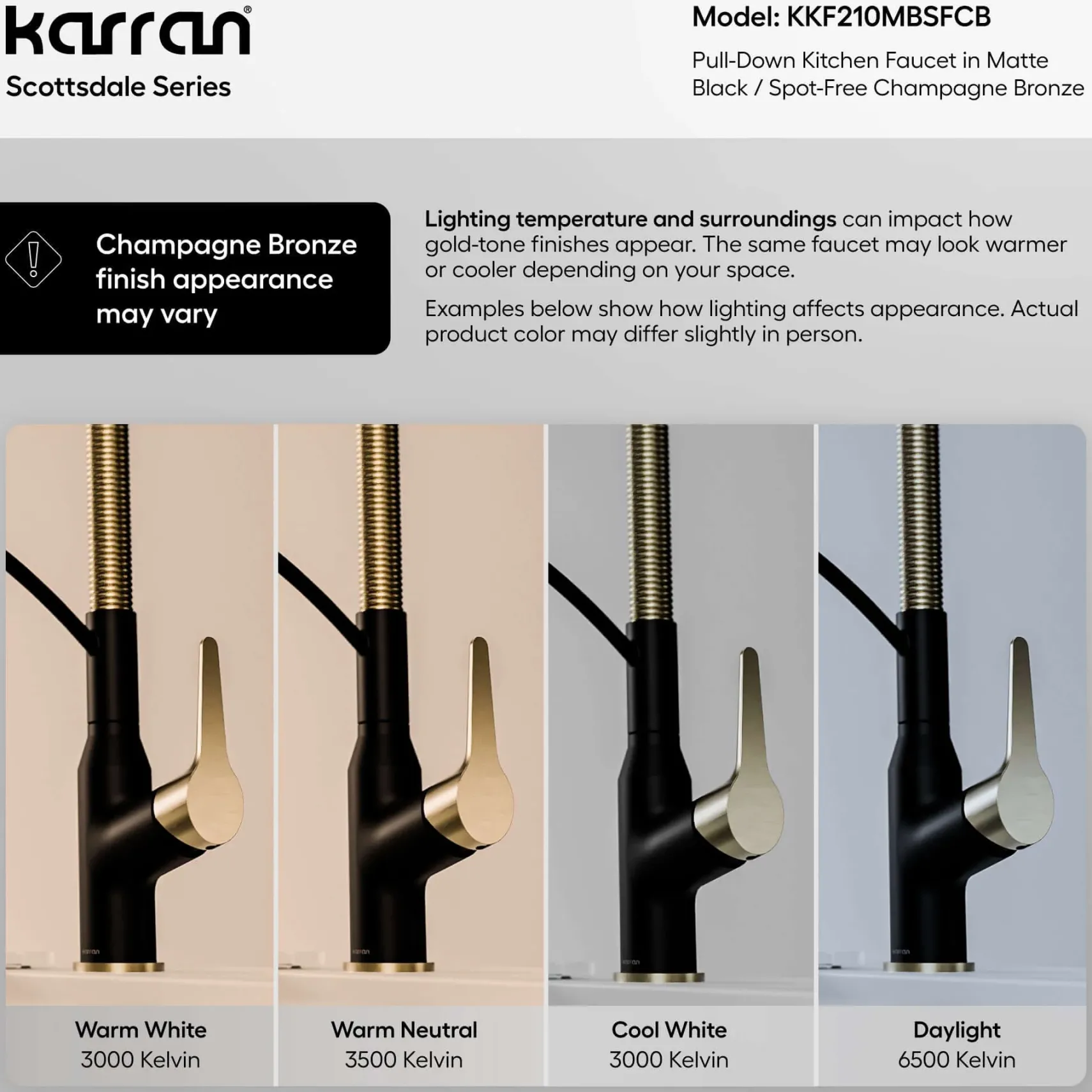 Karran Scottsdale 1.8 GPM Single Lever Handle Lead-free Brass ADA Kitchen Faucet, Pull-Down, Matte Black & Spot-Free Champagne Bronze, KKF210MBSFCB