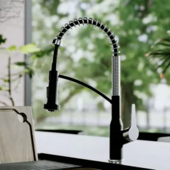 Karran Scottsdale 1.8 GPM Single Lever Handle Lead-free Brass ADA Kitchen Faucet, Pull-Down, Matte Black & Spot-Free Stainless Steel, KKF210MBSFSS