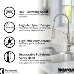 Karran Scottsdale 1.8 GPM Single Lever Handle Lead-free Brass ADA Kitchen Faucet, Pull-Down Kitchen, Chrome, KKF210SD35C