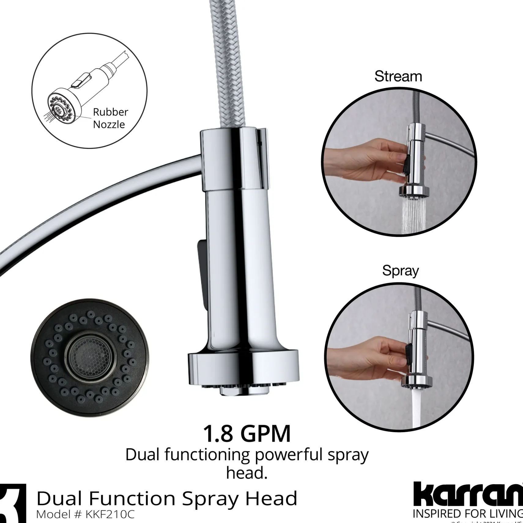 Karran Scottsdale 1.8 GPM Single Lever Handle Lead-free Brass ADA Kitchen Faucet, Pull-Down Kitchen, Chrome, KKF210SD35C