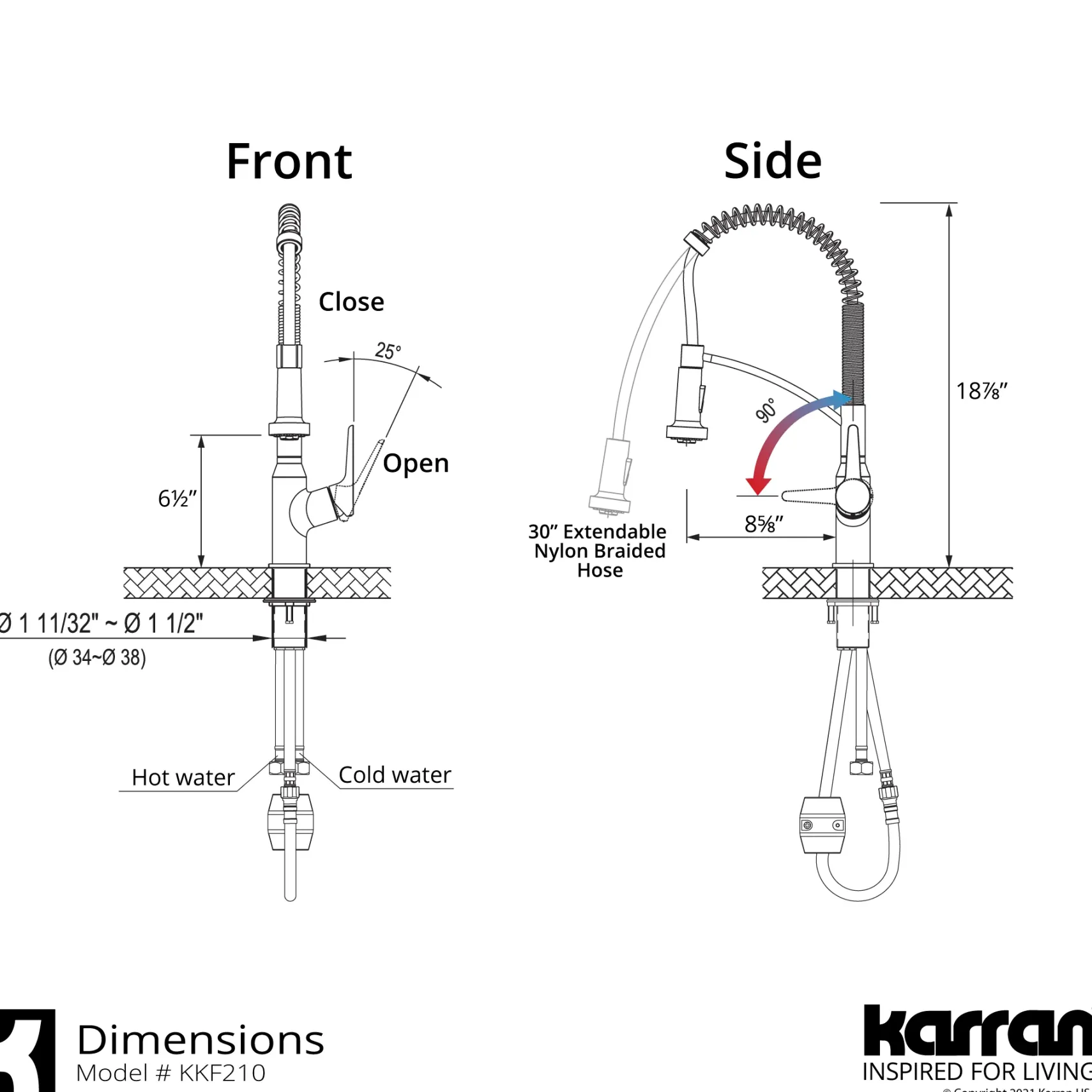 Karran Scottsdale 1.8 GPM Single Lever Handle Lead-free Brass ADA Kitchen Faucet, Pull-Down Kitchen, Chrome, KKF210SD35C