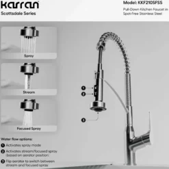 Karran Scottsdale 1.8 GPM Single Lever Handle Lead-free Brass ADA Kitchen Faucet, Pull-Down, Spot-Free Stainless Steel, KKF210SFSS