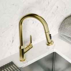 Karran Scottsdale 1.8 GPM Single Lever Handle Lead-free Brass ADA Kitchen Faucet, Pull-Down, Spot-Free Brushed Gold, KKF250SFBG