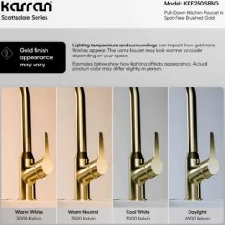 Karran Scottsdale 1.8 GPM Single Lever Handle Lead-free Brass ADA Kitchen Faucet, Pull-Down, Spot-Free Brushed Gold, KKF250SFBG