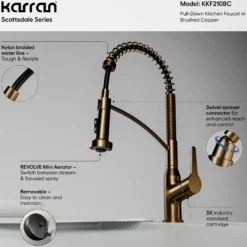 Karran Scottsdale 1.8 GPM Single Lever Handle Lead-free Brass ADA Kitchen Faucet, Pull-Down, Brushed Copper, KKF210BC