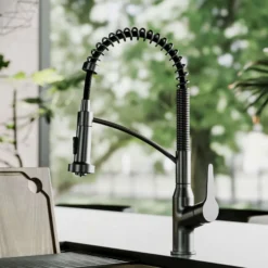 Karran Scottsdale 1.8 GPM Single Lever Handle Lead-free Brass ADA Kitchen Faucet, Pull-Down, Spot-Free Gunmetal Grey, KKF210SFGG