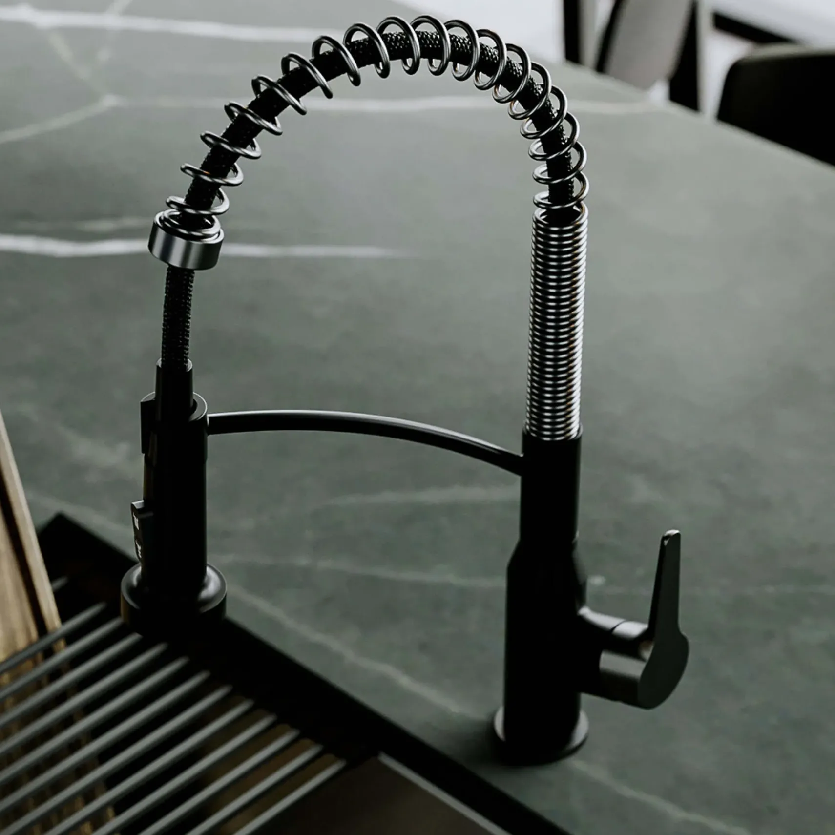 Karran Scottsdale 1.8 GPM Single Lever Handle Lead-free Brass ADA Kitchen Faucet, Pull-Down, Matte Black & Spot-Free Gunmetal Grey, KKF210MBSFGG