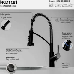Karran Scottsdale 1.8 GPM Single Lever Handle Lead-free Brass ADA Kitchen Faucet, Pull-Down, Matte Black & Spot-Free Gunmetal Grey, KKF210MBSFGG