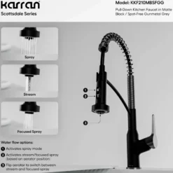 Karran Scottsdale 1.8 GPM Single Lever Handle Lead-free Brass ADA Kitchen Faucet, Pull-Down, Matte Black & Spot-Free Gunmetal Grey, KKF210MBSFGG