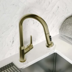 Karran Scottsdale 1.8 GPM Single Lever Handle Lead-free Brass ADA Kitchen Faucet, Pull-Down, Spot-Free Champagne Bronze, KKF250SFCB