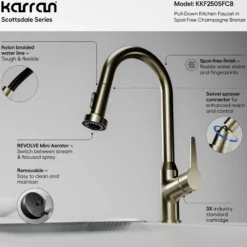 Karran Scottsdale 1.8 GPM Single Lever Handle Lead-free Brass ADA Kitchen Faucet, Pull-Down, Spot-Free Champagne Bronze, KKF250SFCB