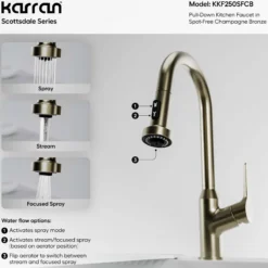 Karran Scottsdale 1.8 GPM Single Lever Handle Lead-free Brass ADA Kitchen Faucet, Pull-Down, Spot-Free Champagne Bronze, KKF250SFCB