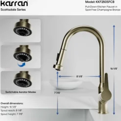 Karran Scottsdale 1.8 GPM Single Lever Handle Lead-free Brass ADA Kitchen Faucet, Pull-Down, Spot-Free Champagne Bronze, KKF250SFCB