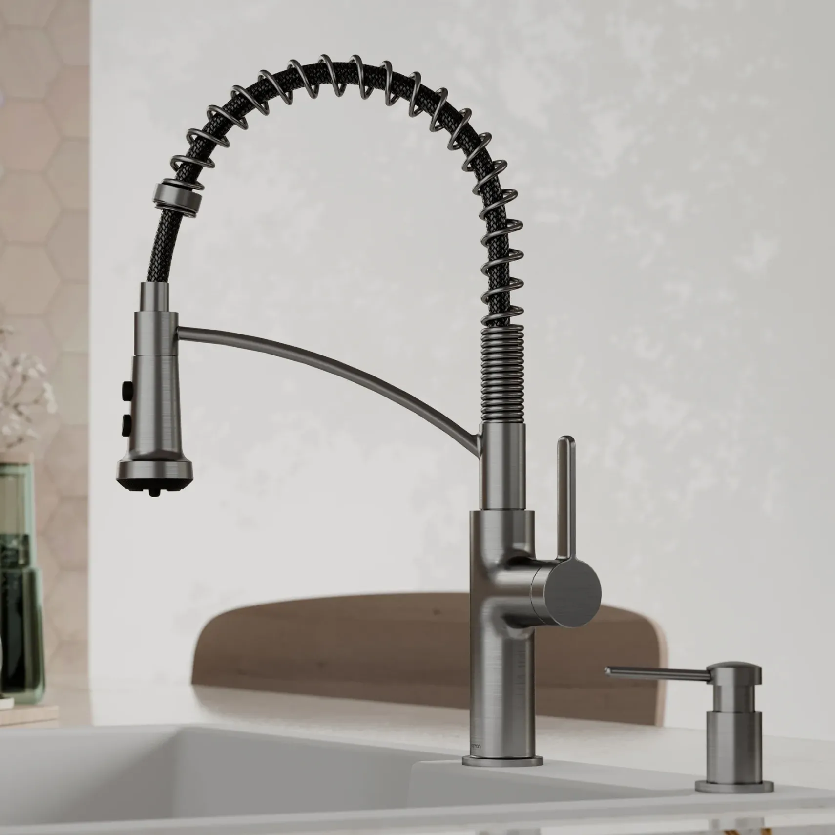 Karran Scottsdale 1.8 GPM Single Lever Lead-free Brass ADA Kitchen Faucet, Pull-Down, Spot-Free Gunmetal Grey, KKF740SFGG