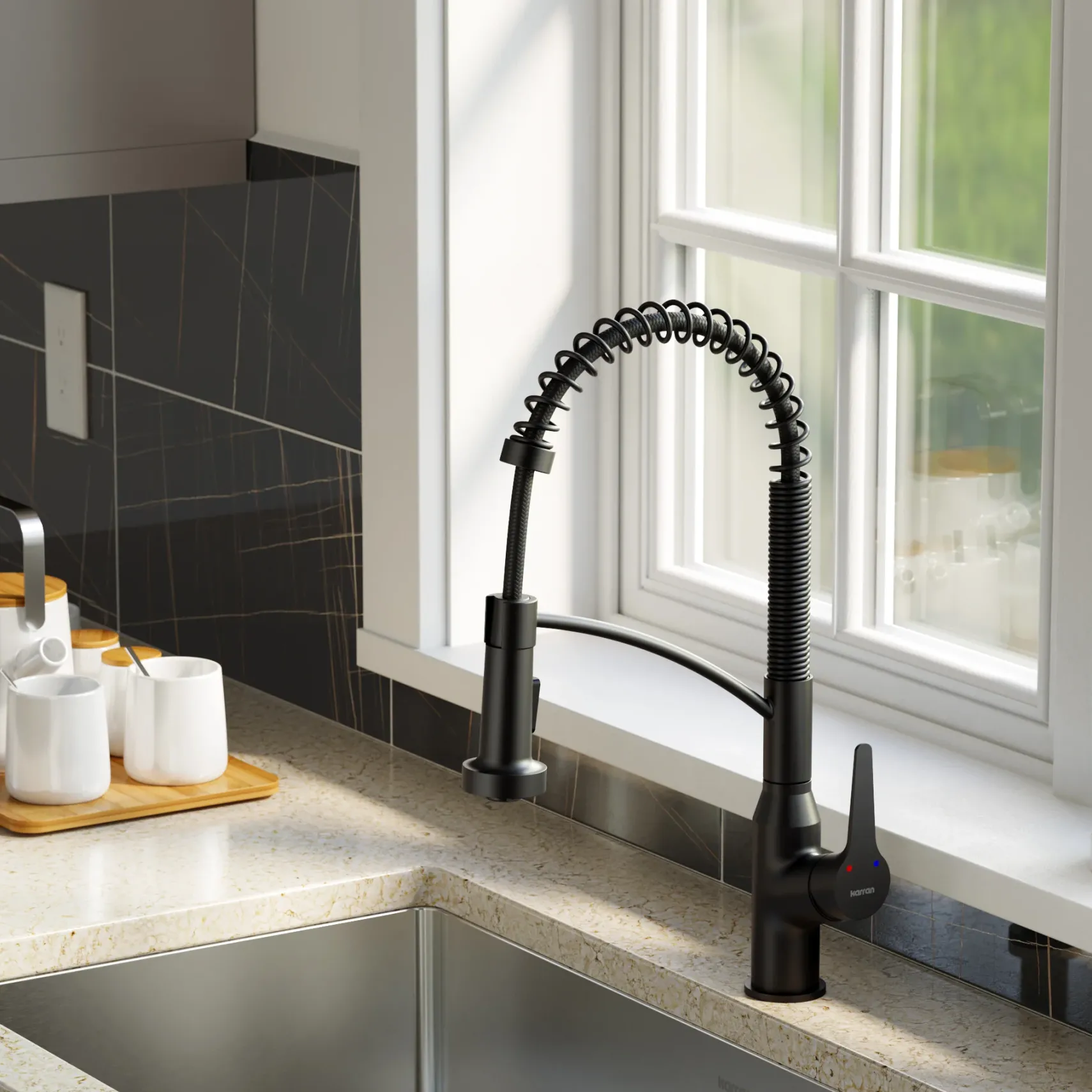 Karran Scottsdale 1.8 GPM Single Lever Handle Lead-free Brass ADA Kitchen Faucet, Pull-Down Kitchen, Matte Black, KKF210SD35MB