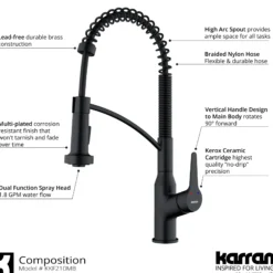 Karran Scottsdale 1.8 GPM Single Lever Handle Lead-free Brass ADA Kitchen Faucet, Pull-Down Kitchen, Matte Black, KKF210SD35MB