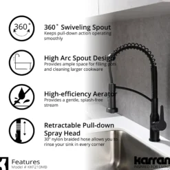 Karran Scottsdale 1.8 GPM Single Lever Handle Lead-free Brass ADA Kitchen Faucet, Pull-Down Kitchen, Matte Black, KKF210SD35MB
