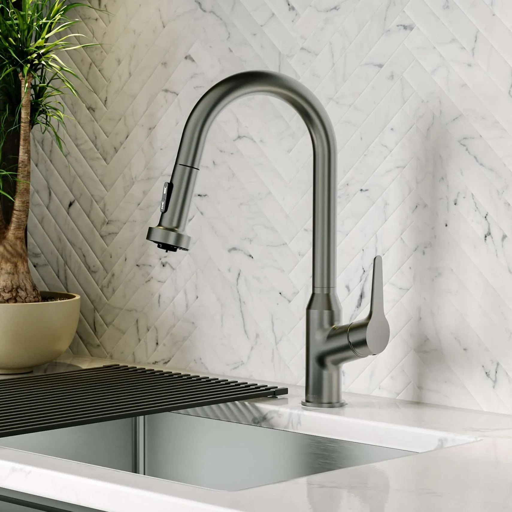 Karran Scottsdale 1.8 GPM Single Lever Handle Lead-free Brass ADA Kitchen Faucet, Pull-Down, Spot-Free Gunmetal Grey, KKF250SFGG
