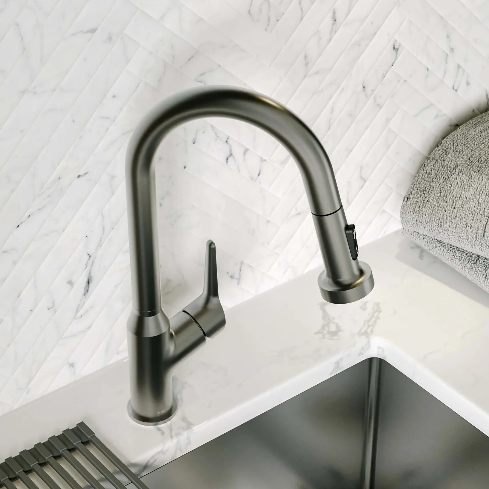 Karran Scottsdale 1.8 GPM Single Lever Handle Lead-free Brass ADA Kitchen Faucet, Pull-Down, Spot-Free Gunmetal Grey, KKF250SFGG