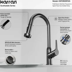 Karran Scottsdale 1.8 GPM Single Lever Handle Lead-free Brass ADA Kitchen Faucet, Pull-Down, Spot-Free Gunmetal Grey, KKF250SFGG