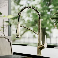 Karran Scottsdale 1.8 GPM Single Lever Handle Lead-free Brass ADA Kitchen Faucet, Pull-Down, Spot-Free Brushed Gold, KKF210SFBG