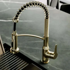 Karran Scottsdale 1.8 GPM Single Lever Handle Lead-free Brass ADA Kitchen Faucet, Pull-Down, Spot-Free Brushed Gold, KKF210SFBG