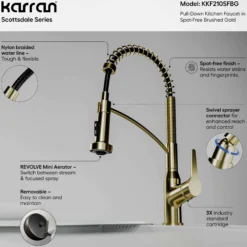 Karran Scottsdale 1.8 GPM Single Lever Handle Lead-free Brass ADA Kitchen Faucet, Pull-Down, Spot-Free Brushed Gold, KKF210SFBG