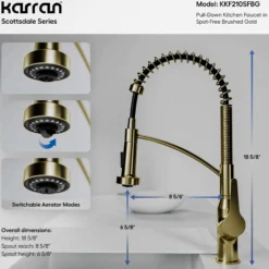 Karran Scottsdale 1.8 GPM Single Lever Handle Lead-free Brass ADA Kitchen Faucet, Pull-Down, Spot-Free Brushed Gold, KKF210SFBG