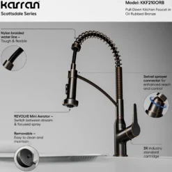 Karran Scottsdale 1.8 GPM Single Lever Handle Lead-free Brass ADA Kitchen Faucet, Pull-Down Kitchen, Oil Rubbed Bronze, KKF210ORB