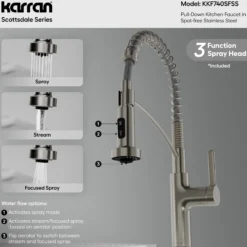 Karran Scottsdale 1.8 GPM Single Lever Lead-free Brass ADA Kitchen Faucet, Pull-Down, Spot Free Stainless Steel, KKF740SFSS