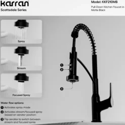 Karran Scottsdale Single Lever Handle Lead-free Brass ADA Kitchen Faucet, Pull Down, Matte Black, KKF210MB