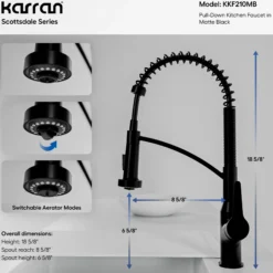 Karran Scottsdale Single Lever Handle Lead-free Brass ADA Kitchen Faucet, Pull Down, Matte Black, KKF210MB