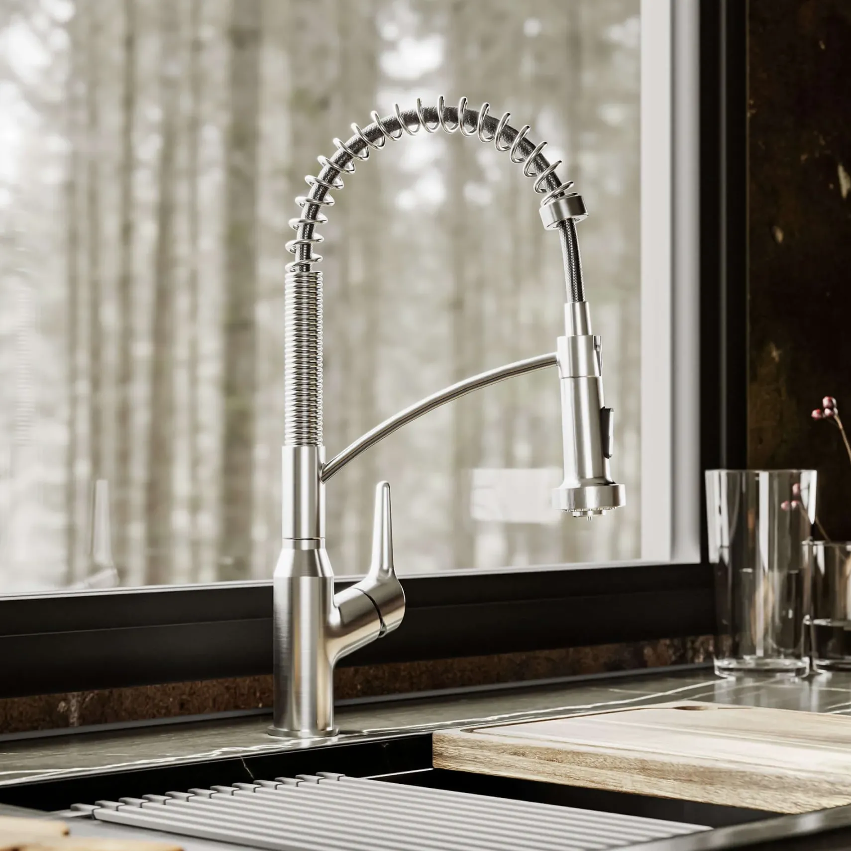 Karran Scottsdale Single Lever Handle Lead-free Brass ADA Kitchen Faucet, Pull Down, Stainless Steel, KKF210SS