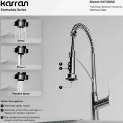 Karran Scottsdale Single Lever Handle Lead-free Brass ADA Kitchen Faucet, Pull Down, Stainless Steel, KKF210SS