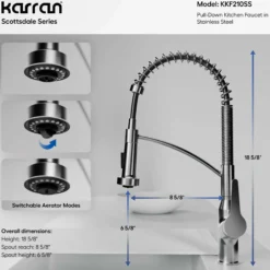Karran Scottsdale Single Lever Handle Lead-free Brass ADA Kitchen Faucet, Pull Down, Stainless Steel, KKF210SS