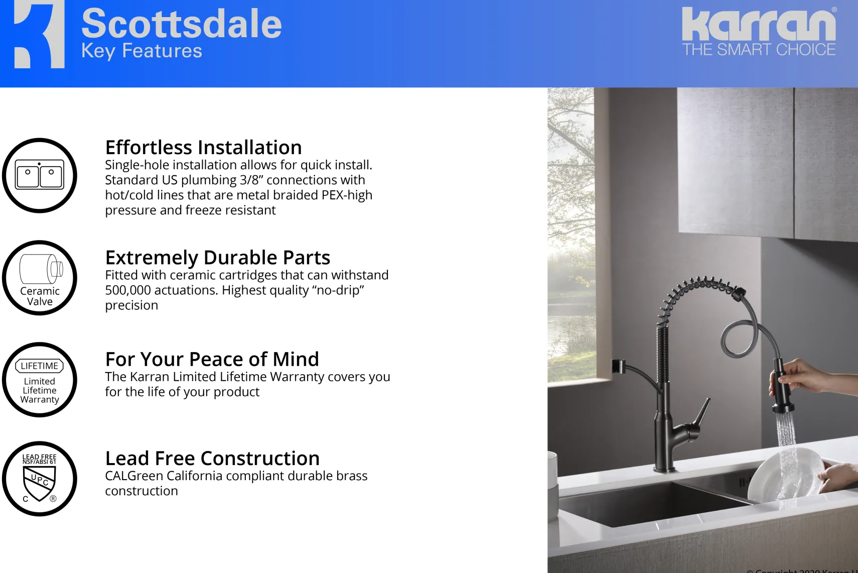 Karran Scottsdale Single Lever Handle Lead-free Brass ADA Kitchen Faucet, Pull Down, Gun Metal Grey, KKF210GG