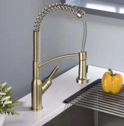 Karran Scottsdale Single Lever Handle Lead-free Brass ADA Kitchen Faucet, Pull Down, Brushed Gold, KKF210BG