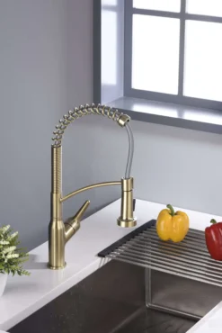 Karran Scottsdale Single Lever Handle Lead-free Brass ADA Kitchen Faucet, Pull Down, Brushed Gold, KKF210BG