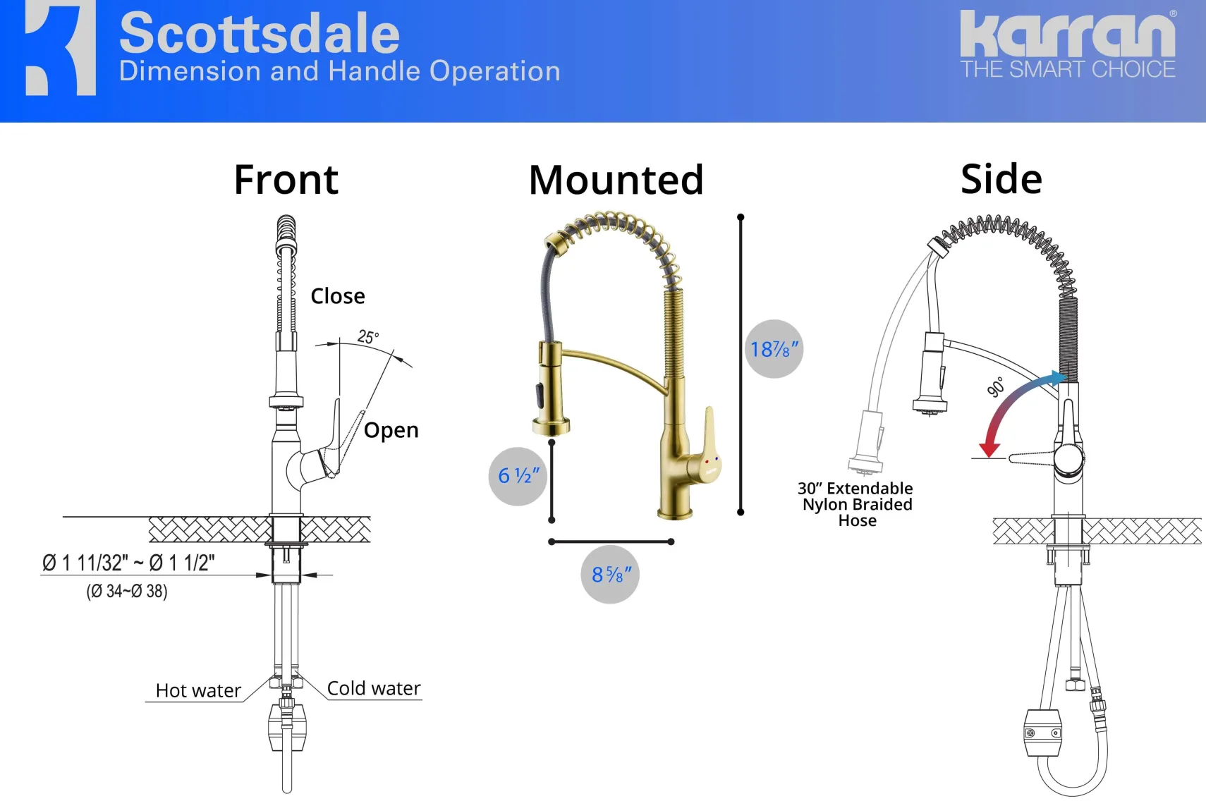 Karran Scottsdale Single Lever Handle Lead-free Brass ADA Kitchen Faucet, Pull Down, Brushed Gold, KKF210BG