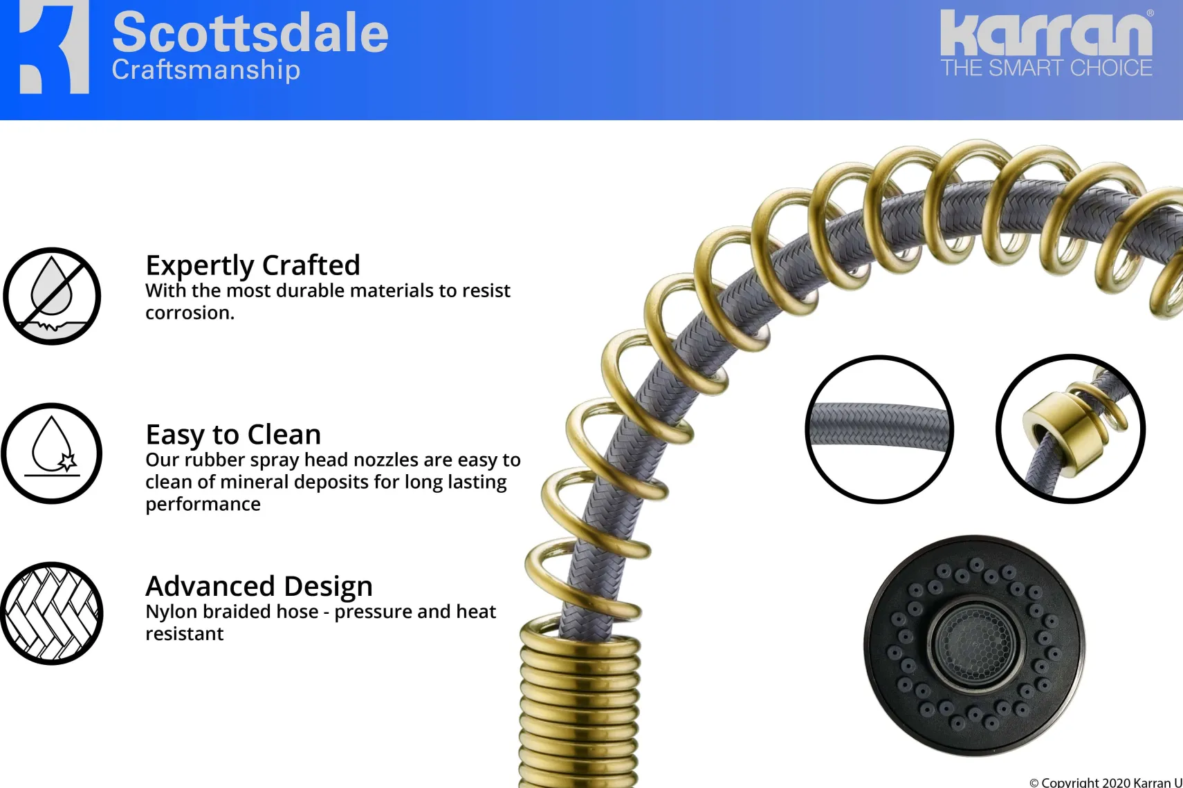 Karran Scottsdale Single Lever Handle Lead-free Brass ADA Kitchen Faucet, Pull Down, Brushed Gold, KKF210BG