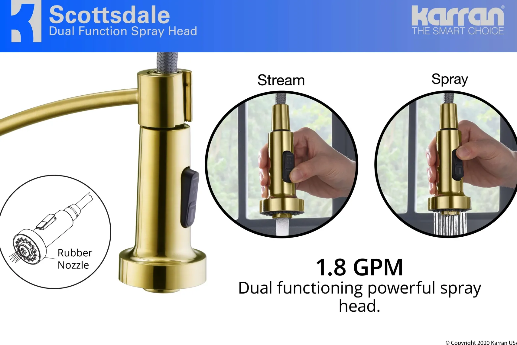 Karran Scottsdale Single Lever Handle Lead-free Brass ADA Kitchen Faucet, Pull Down, Brushed Gold, KKF210BG