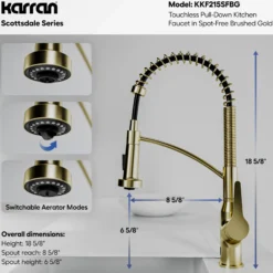 Karran Scottsdale Touchless Pull-Down Kitchen Faucet, Spot-Free Brushed Gold, Brass, KKF215SFBG