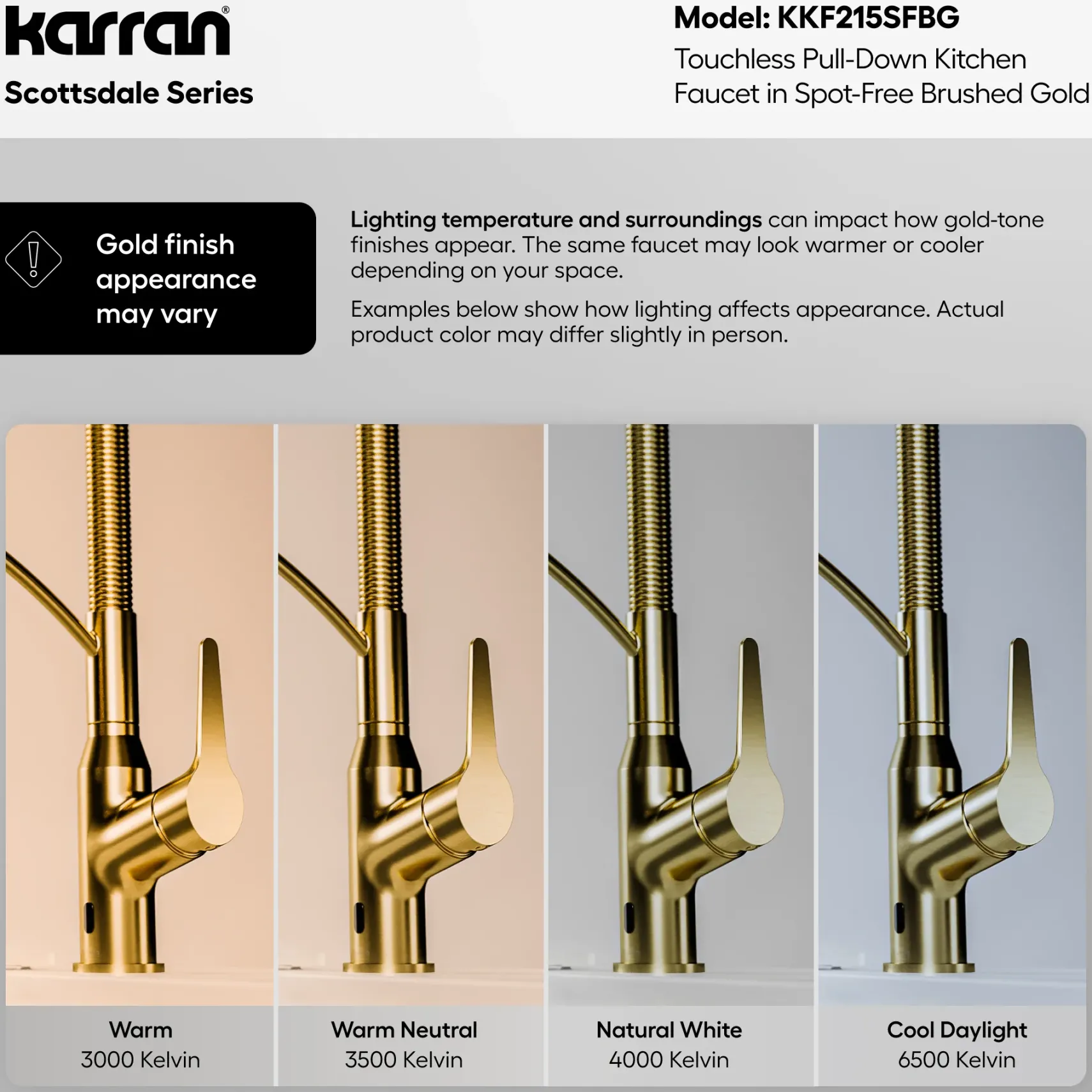 Karran Scottsdale Touchless Pull-Down Kitchen Faucet, Spot-Free Brushed Gold, Brass, KKF215SFBG