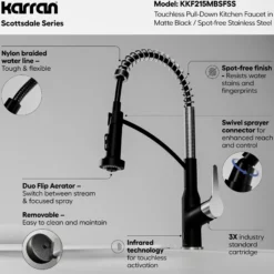 Karran Scottsdale Touchless Pull-Down Kitchen Faucet, Matte Black & Stainless Steel, Brass, KKF215MBSFSS