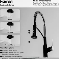 Karran Scottsdale Touchless Pull-Down Kitchen Faucet, Matte Black & Stainless Steel, Brass, KKF215MBSFSS