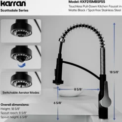 Karran Scottsdale Touchless Pull-Down Kitchen Faucet, Matte Black & Stainless Steel, Brass, KKF215MBSFSS