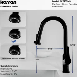 Karran Scottsdale Touchless Pull-Down Kitchen Faucet, Matte Black, Brass, KKF255MB