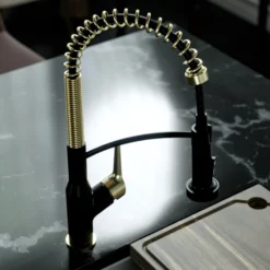 Karran Scottsdale Touchless Pull-Down Kitchen Faucet, Matte Black & Brushed Gold, Brass, KKF215MBSFBG